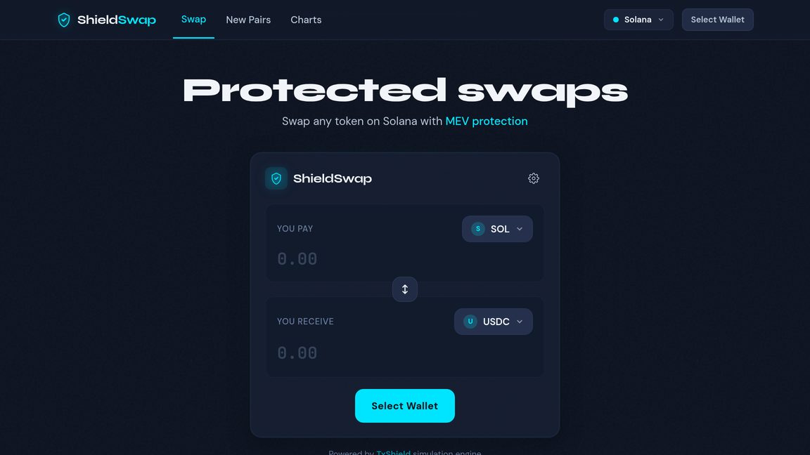 ShieldSwap — Geschützter Krypto-Handel auf Solana.